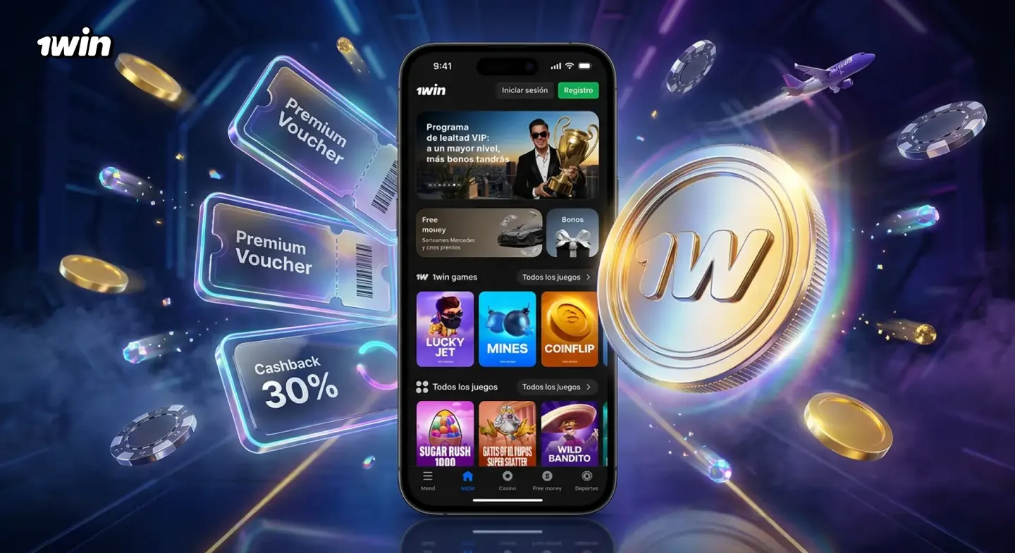 Sección de vouchers y promociones dentro del perfil de 1win