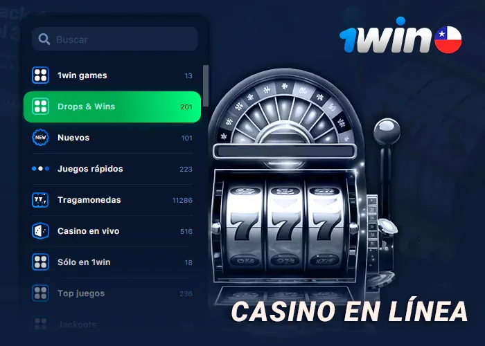 Salón del casino de 1win con las categorías del catálogo